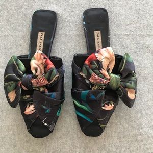 Zara silk bow slide flats